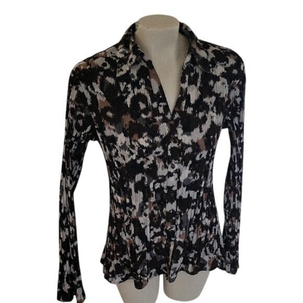 APT 9 Fitted Animal Print Blouse Notched Collar Long Sleeves Business Casual L